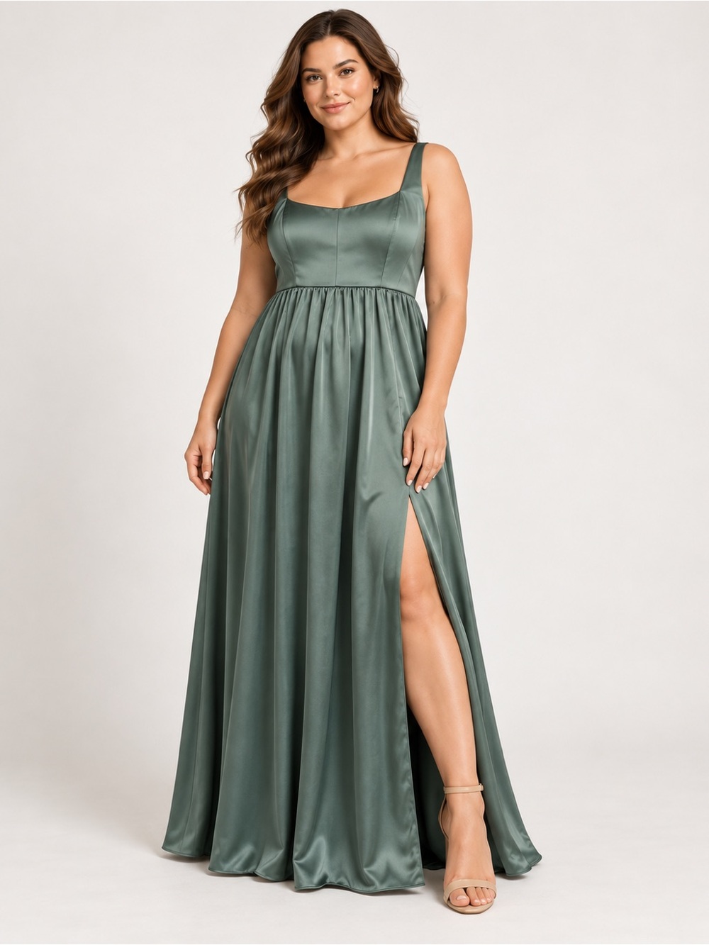 Revelry Sage Green Satin Maxi Dress Size 14